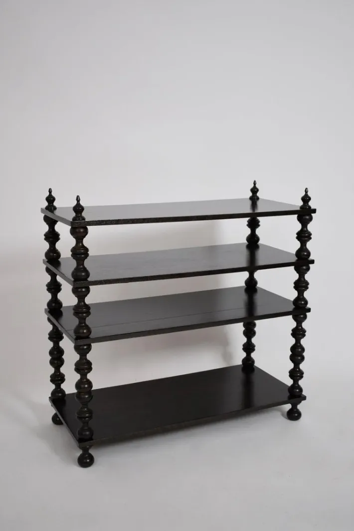 Pamono Turned Ebonised Wood Bookshelf, 1950s Outlet