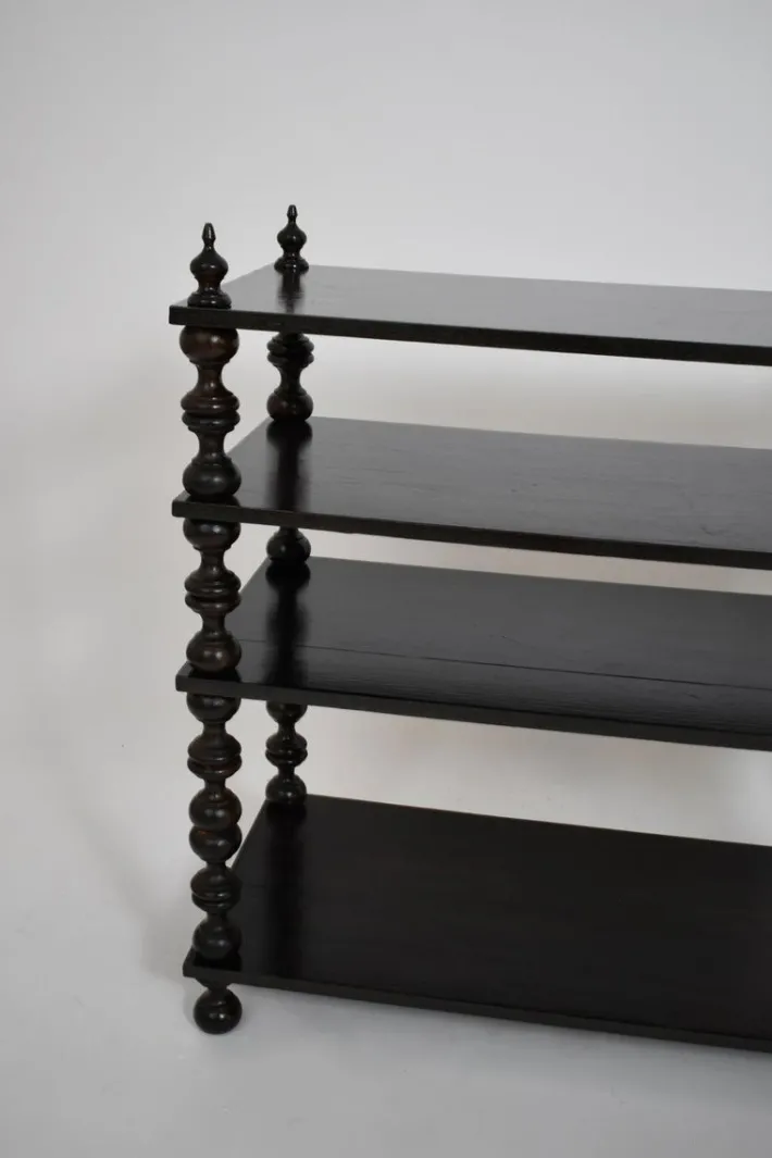 Pamono Turned Ebonised Wood Bookshelf, 1950s Outlet