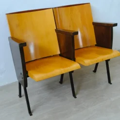 Pamono Two-Seater Cinema Armchair Bench in Numbered Two-Tone Wood, 1960s Hot