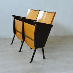 Pamono Two-Seater Cinema Armchair Bench in Numbered Two-Tone Wood, 1960s Hot