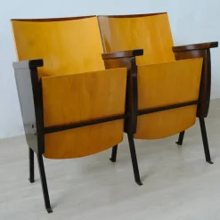 Pamono Two-Seater Cinema Armchair Bench in Numbered Two-Tone Wood, 1960s Hot