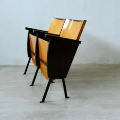 Pamono Two-Seater Cinema Armchair Bench in Numbered Two-Tone Wood, 1960s Hot