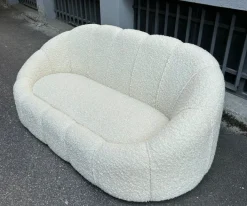 Pamono Two-Seater Sofa with Rounded Design in White Bouclé Fabric, 2000s Discount