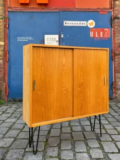 Pamono Type 605/2 Cabinet in Ash on Hairpin Legs from Hellerau Sale