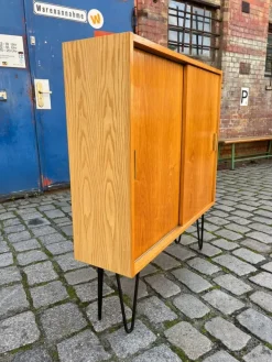 Pamono Type 605/2 Cabinet in Ash on Hairpin Legs from Hellerau Sale