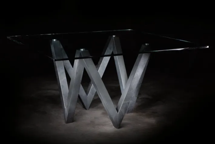 Pamono Vega Dining Table in Black Slate and Glass Design by Joaquín Moll for Meddel Clearance