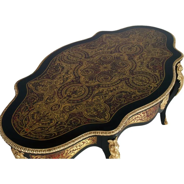 Pamono Venetian Country Villa Baroque Boulle Dining Table and Chairs, France, 1880s, Set of 5