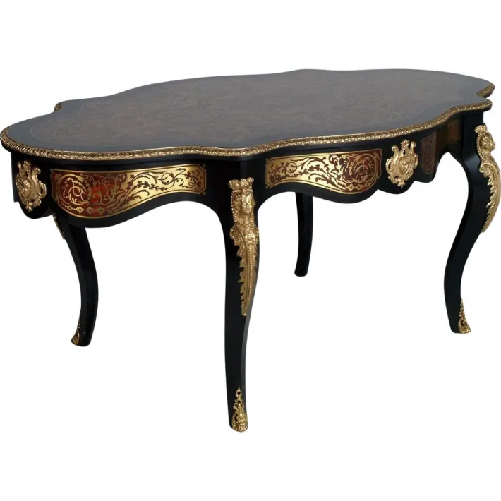 Pamono Venetian Country Villa Baroque Boulle Dining Table and Chairs, France, 1880s, Set of 5