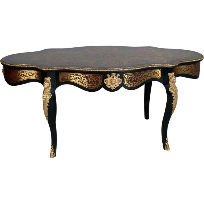 Pamono Venetian Country Villa Baroque Boulle Dining Table and Chairs, France, 1880s, Set of 5