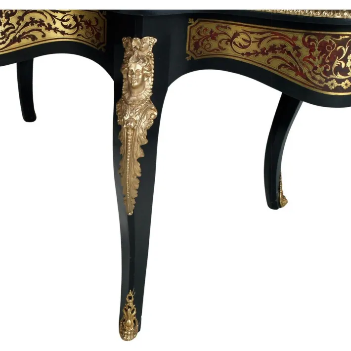 Pamono Venetian Country Villa Baroque Boulle Dining Table and Chairs, France, 1880s, Set of 5