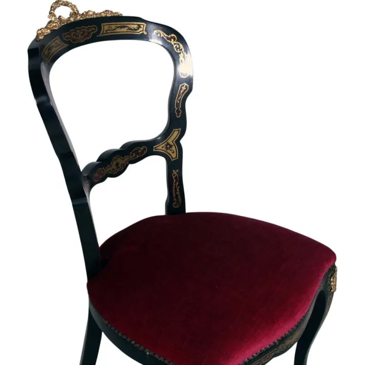 Pamono Venetian Country Villa Baroque Boulle Dining Table and Chairs, France, 1880s, Set of 5