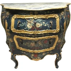 Pamono Venezian Wooden Green Lacquered Commode with Fantasy Birds and Flowers, 1750 Clearance