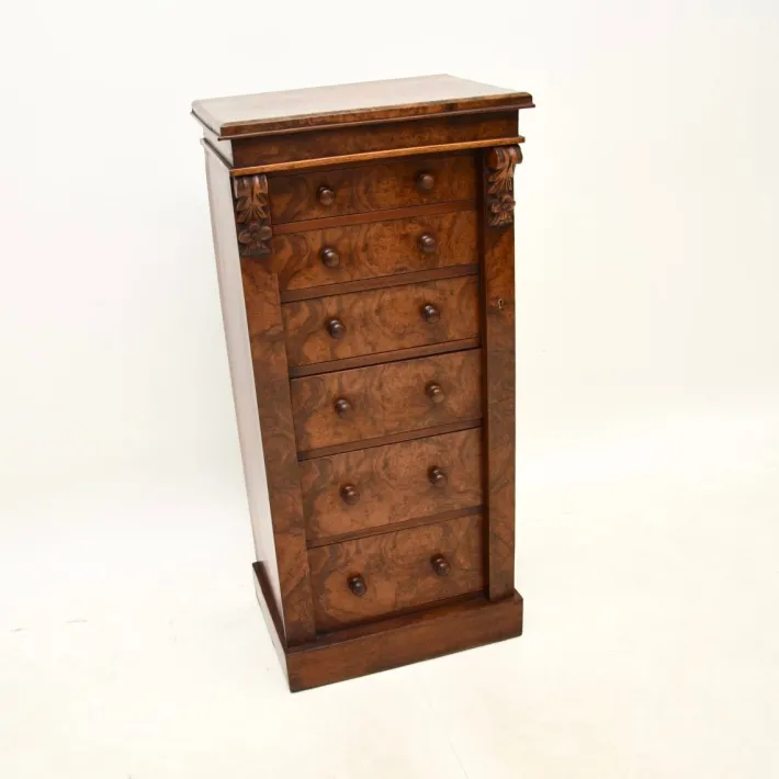 Pamono Victorian Burr & Walnut Wellington Chest of Drawers, 1880s Best