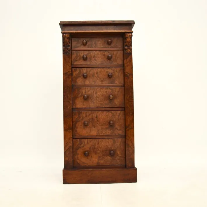Pamono Victorian Burr & Walnut Wellington Chest of Drawers, 1880s Best