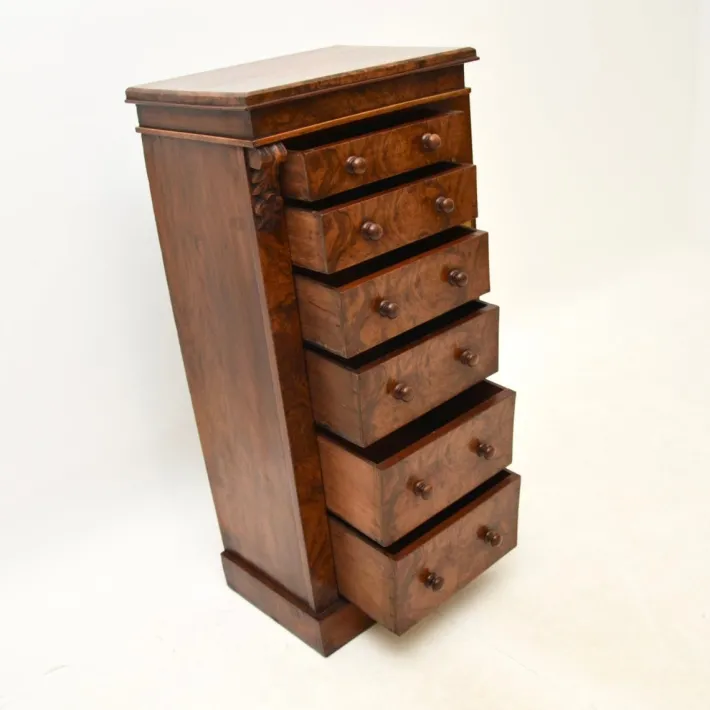 Pamono Victorian Burr & Walnut Wellington Chest of Drawers, 1880s Best