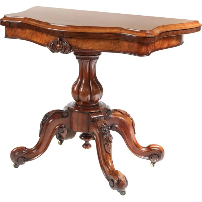 Pamono Victorian Burr Walnut Serpentine Shaped Card Table Discount