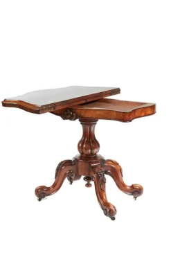 Pamono Victorian Burr Walnut Serpentine Shaped Card Table Discount