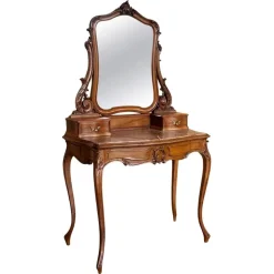 Pamono Victorian Carved Mahogany Dresser Table with Attached Mirror, 1850 Sale