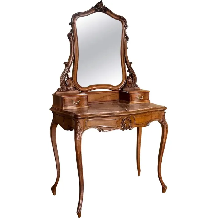 Pamono Victorian Carved Mahogany Dresser Table with Attached Mirror, 1850 Sale