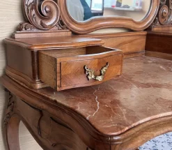 Pamono Victorian Carved Mahogany Dresser Table with Attached Mirror, 1850 Sale