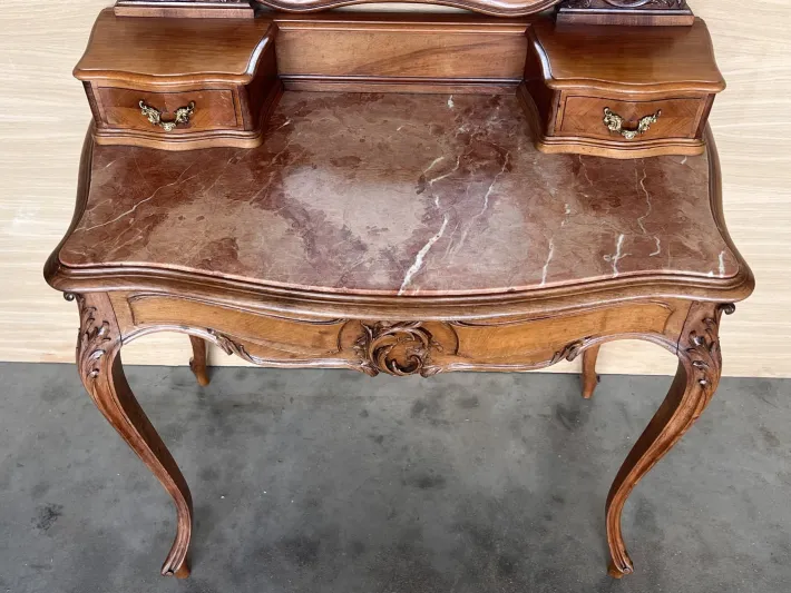 Pamono Victorian Carved Mahogany Dresser Table with Attached Mirror, 1850 Sale