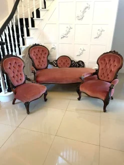 Pamono Victorian Carved Walnut 3 Piece Suite, 1860s, Set of 3 Sale