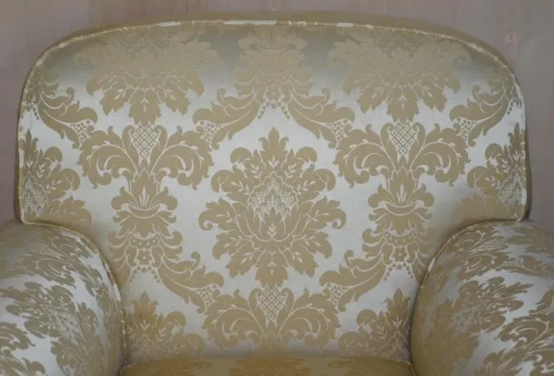Pamono Victorian Damask Upholstery Sofa & Armchair Club Suite with Turned Bun Feet, Set of 3 Sale