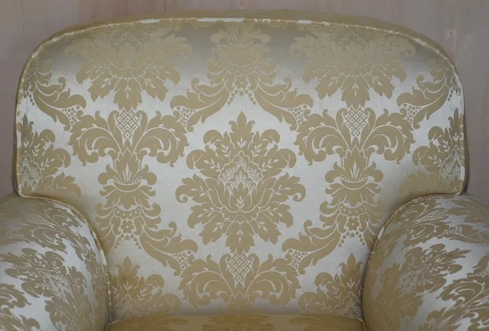 Pamono Victorian Damask Upholstery Sofa & Armchair Club Suite with Turned Bun Feet, Set of 3 Sale