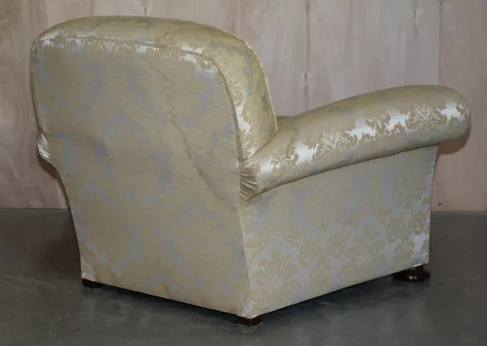 Pamono Victorian Damask Upholstery Sofa & Armchair Club Suite with Turned Bun Feet, Set of 3 Sale