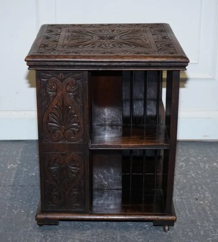 Pamono Victorian English Oak Carved Revolving Bookcase Clearance