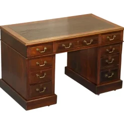 Pamono Victorian English Panelled Hardwood Twin Partner Desk, 1880s New