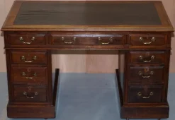 Pamono Victorian English Panelled Hardwood Twin Partner Desk, 1880s New