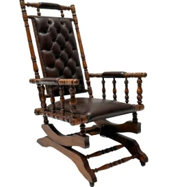 Pamono Victorian English Rocking Chair with Leather Upholstery, 1890s New
