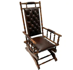 Pamono Victorian English Rocking Chair with Leather Upholstery, 1890s New