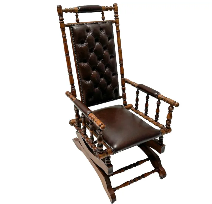 Pamono Victorian English Rocking Chair with Leather Upholstery, 1890s New
