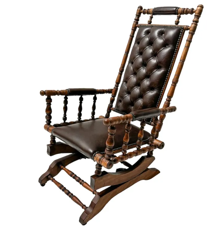 Pamono Victorian English Rocking Chair with Leather Upholstery, 1890s New