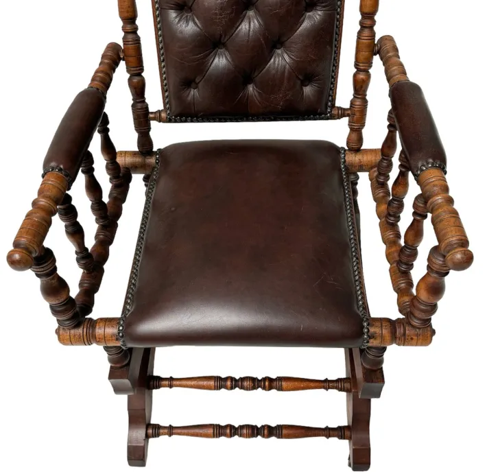 Pamono Victorian English Rocking Chair with Leather Upholstery, 1890s New