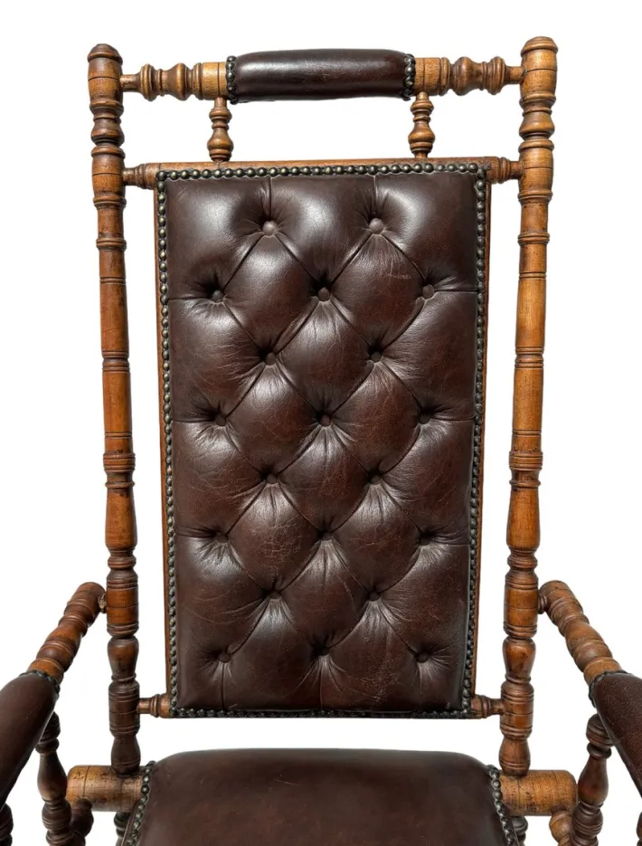 Pamono Victorian English Rocking Chair with Leather Upholstery, 1890s New