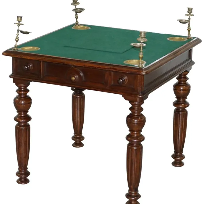 Pamono Victorian Game Table with Drop Middle, Secret Drawers and Buttons, 1840s New