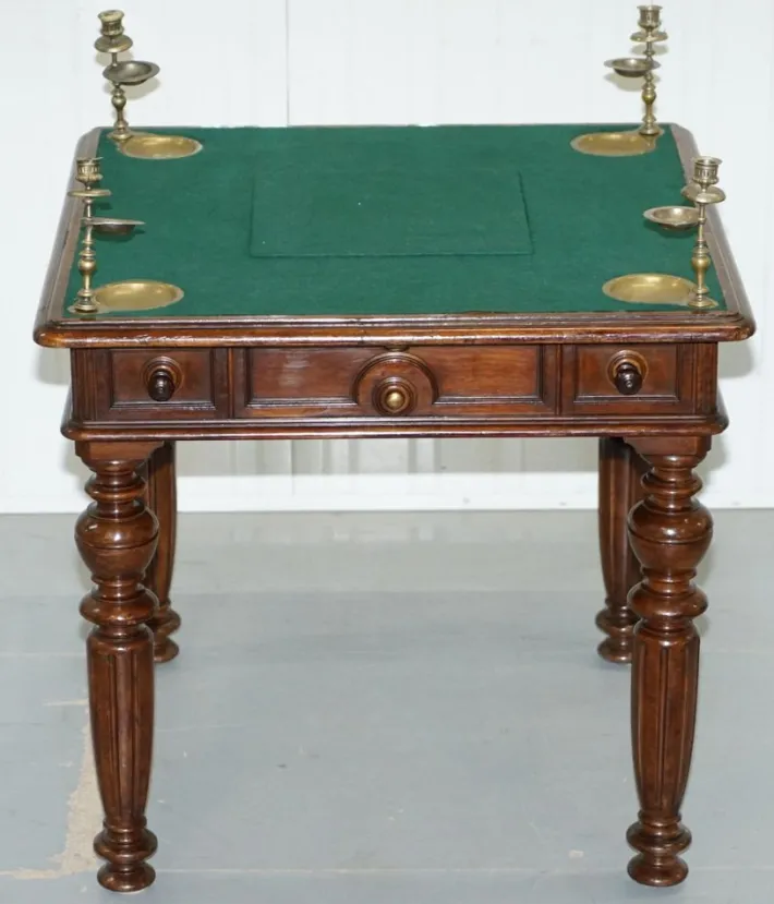 Pamono Victorian Game Table with Drop Middle, Secret Drawers and Buttons, 1840s New