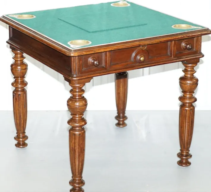 Pamono Victorian Game Table with Drop Middle, Secret Drawers and Buttons, 1840s New