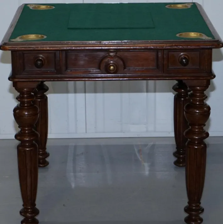 Pamono Victorian Game Table with Drop Middle, Secret Drawers and Buttons, 1840s New