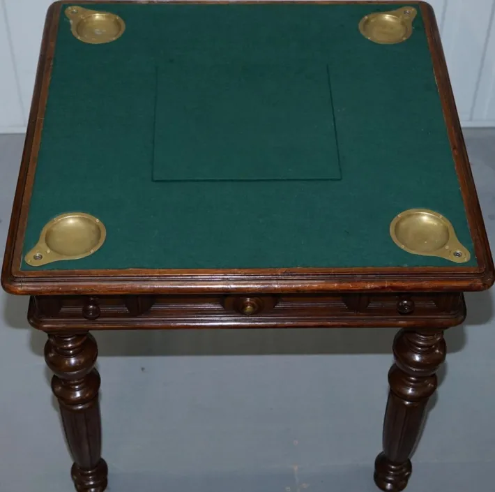Pamono Victorian Game Table with Drop Middle, Secret Drawers and Buttons, 1840s New