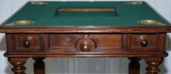 Pamono Victorian Game Table with Drop Middle, Secret Drawers and Buttons, 1840s New