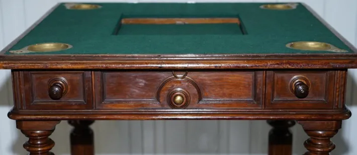 Pamono Victorian Game Table with Drop Middle, Secret Drawers and Buttons, 1840s New