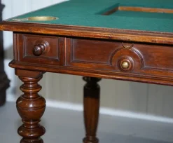 Pamono Victorian Game Table with Drop Middle, Secret Drawers and Buttons, 1840s New