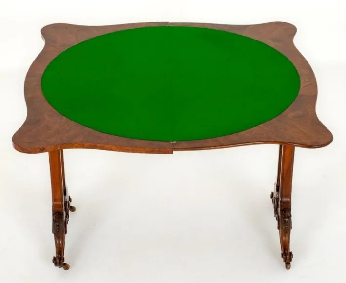 Pamono Victorian Games Table in Burr Walnut, 1860 New
