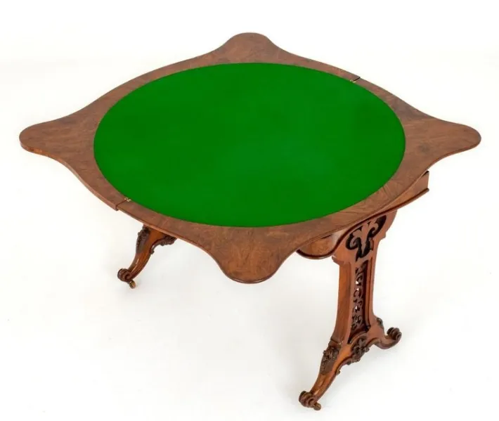 Pamono Victorian Games Table in Burr Walnut, 1860 New