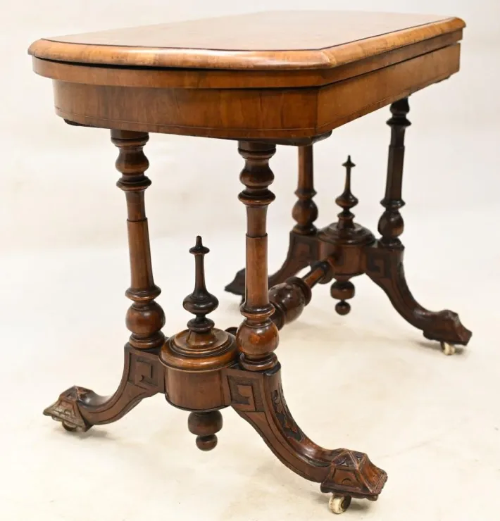 Pamono Victorian Games Table in Burr Walnut, 1880s Hot