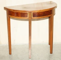 Pamono Victorian Hardwood & Walnut Demi Lune Half Moon One Drawer Console Table by Charles & Ray Eames Clearance